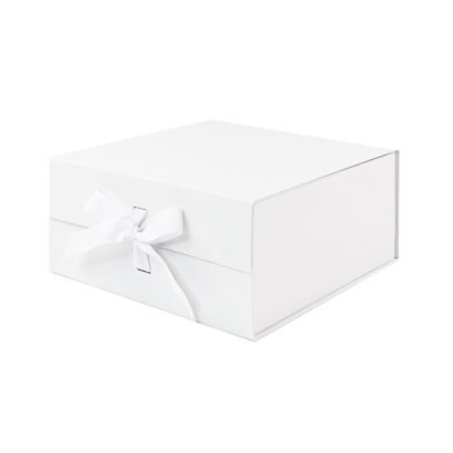 White Medium Square Magnetic Gift Boxes With Ribbon